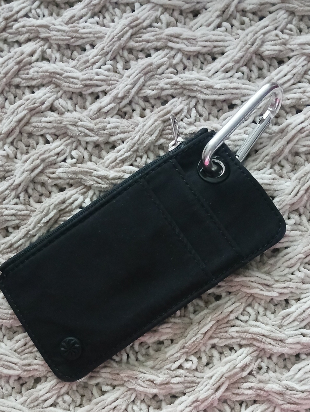 Athleta Black Womens Key & Card Pouch with Silver Carabiner